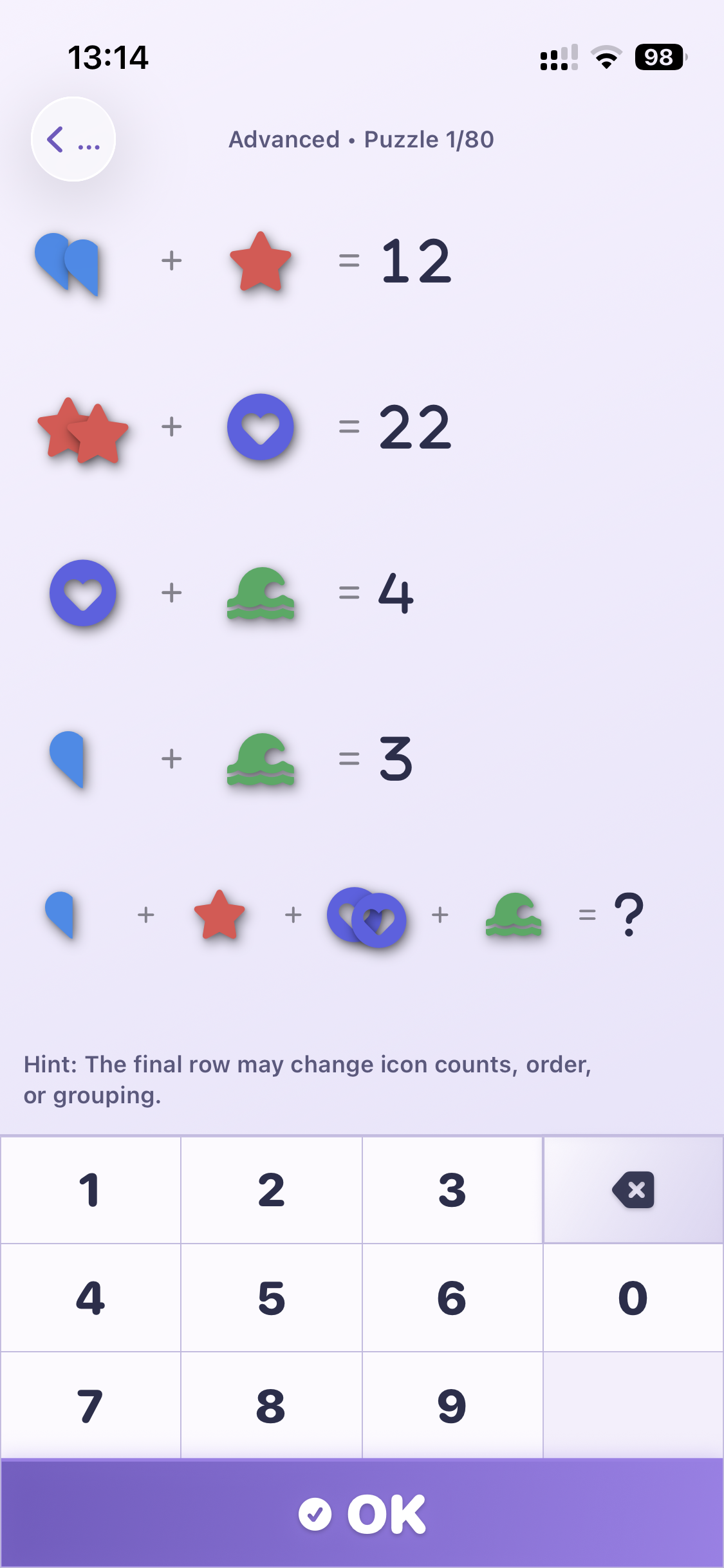 EQ Puzzle gameplay screen on iPhone